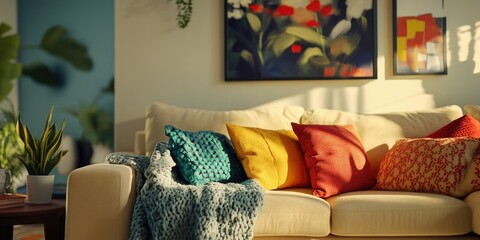 Modern Living Room with Colorful Accents