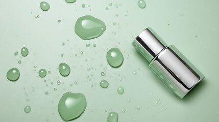 Minimalist beauty serum studio setting product photography fresh green background close-up view skincare concept