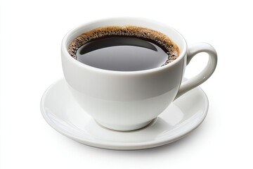 Obraz premium White Coffee Cup Filled with Black Coffee on White Background.