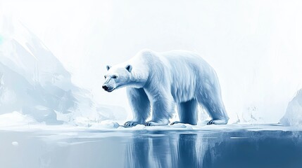 Fototapeta premium Polar Bear Walking on Ice in Arctic Landscape.