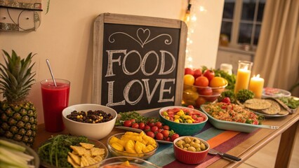 Whimsical Food Love Quotes for a Fun Dining Experience with Amusing Sayings in a Bright Kitchen Setting Highlighted by Colorful Plates and Ingredients