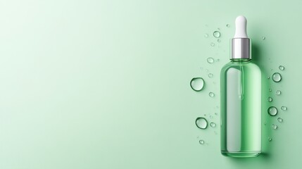 Droplet serenity minimalist beauty serum on standard soft green background product photography minimalist aesthetic
