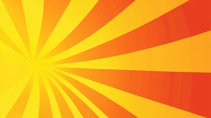 Obraz premium Vibrant Yellow and Orange Sunburst Background with Dynamic Rays Radiating from a Central Point, Ideal for Bright and Energetic Designs, Patterns, and Visuals