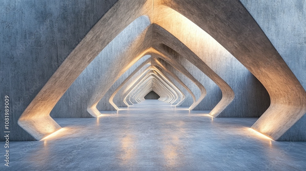 Poster 3D render of abstract futuristic architecture with empty concrete floor