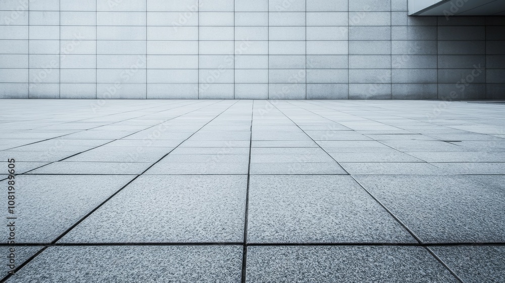 Aufkleber Modern and Minimalist Urban Architecture Featuring Textured Gray Concrete Tiles Against a Clean and Simple Building Background for Contemporary Aesthetic