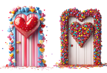 Colorful Heart-themed Fantasy Doors, transparent background