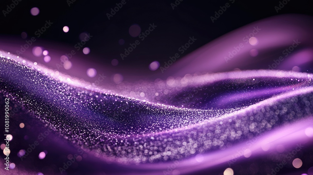 Poster digital purple particles wave and light abstract background