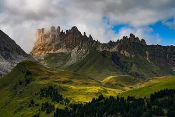 Spectacular view of Denti di Terrarossa, Dolomites mountains, Antermoia, Alto Adige, South Tyrol,...