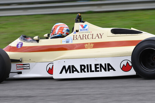 Scarperia, Italy - October 12th 2024: Arrows A6 of year 1983 ex Marc Surer drive by unknown in action during practice session at Mugello Circuit.