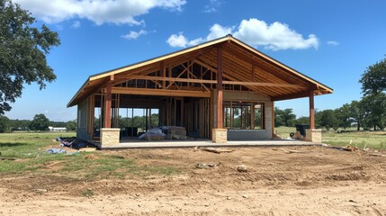 Modern House Under Construction in Scenic Landscape