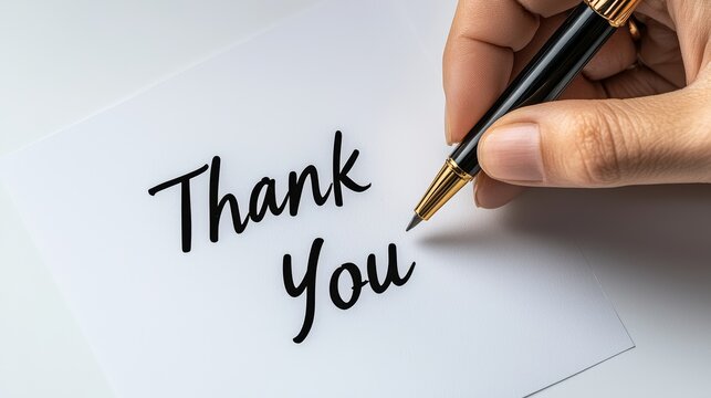 Handwriting Thank You Note with Pen on White Paper