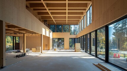 Modern Interior of a Unfinished Wooden House