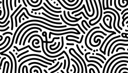 Fototapeta premium Trendy Black and White Line Doodle Seamless Pattern – Creative Minimalist Art Background
