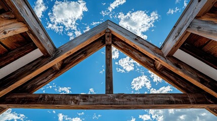 Fototapeta premium Rustic Wooden Structure with Blue Sky Background