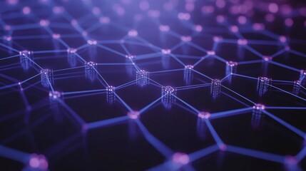 Obraz premium Abstract Concept of Digital Network Connection Represented by Lines and Nodes in a Futuristic Design with a Violet-Blue Color Scheme Highlighting Interconnectedness and Technology