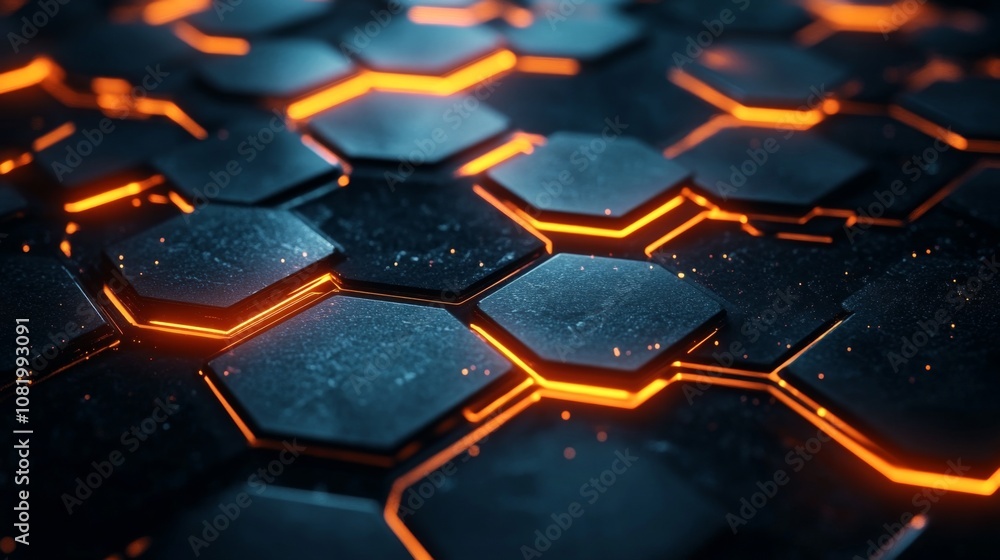 Aufkleber abstract futuristic background featuring glowing orange hexagons on a textured black surface, showca