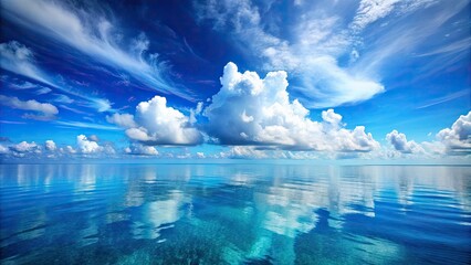 Serene Blue Ocean with Clouds - Tranquil Landscape Painting Evoking Calmness and Peaceful Vibes