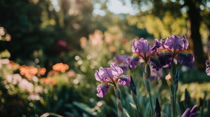 Stunning Purple Irises in a Garden