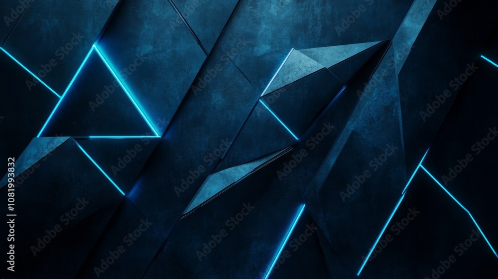 Poster abstract geometric background with illuminated lines and dark textured surface, featuring dynamic sh