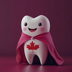 Fototapeta premium Tooth Character with Canadian Flag Cape.