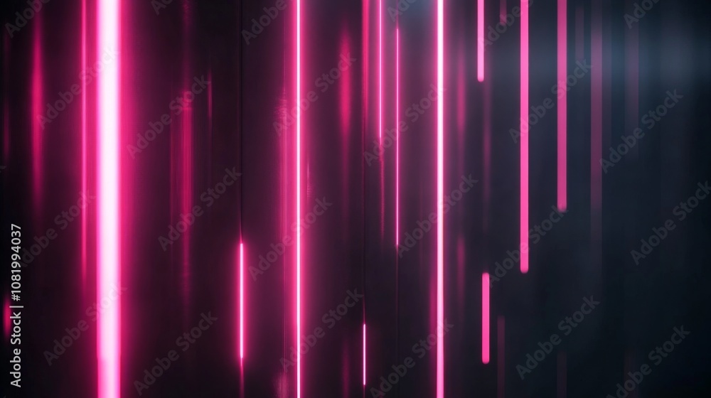 Poster abstract background with vibrant pink neon light stripes and soft dark gradient, perfect for modern 