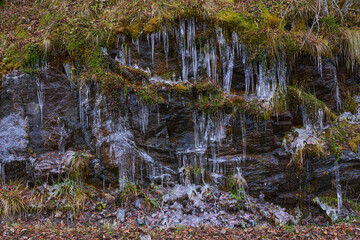 Icicles in a frozen waterfall
