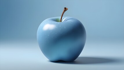 blue apple with light blue background 