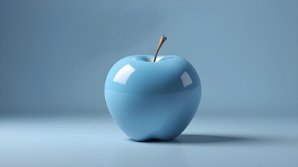 blue apple with light blue background 