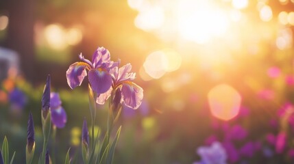 Radiant Irises in Golden Sunlight