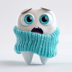 Fototapeta premium Surprised Tooth Character in a Winter Scarf.