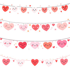 Cute Heart Garland Designs for Celebration Decor, transparent background