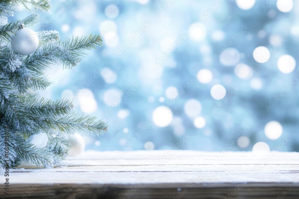 Poster wooden table over abstract bokeh background, use for text or picture, chirstmas and new year concept