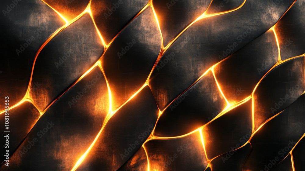 Leinwandbilder abstract background of glowing cracks in dark surface creating a stunning visual with warm orange an