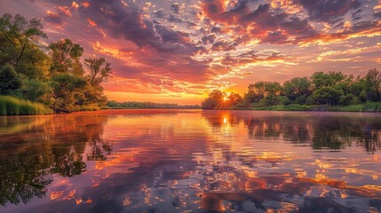 A Beautiful Sunset Over the Rive