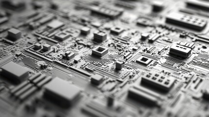 A close-up of a microchip, with intricate circuitry etched onto its surface.