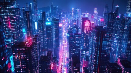 Fototapeta premium A Cyberpunk Cityscape at Night