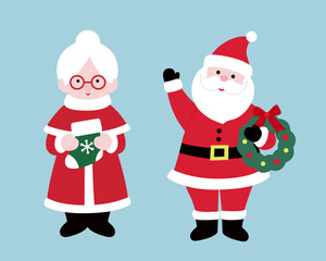 Set of Cute Santa Claus and Mrs Claus flat vector stock illustration.
Christmas granny and santa claus clipart.
Merry Xmas design element.
Good for card, banner, flayer, leaflet, poster. 