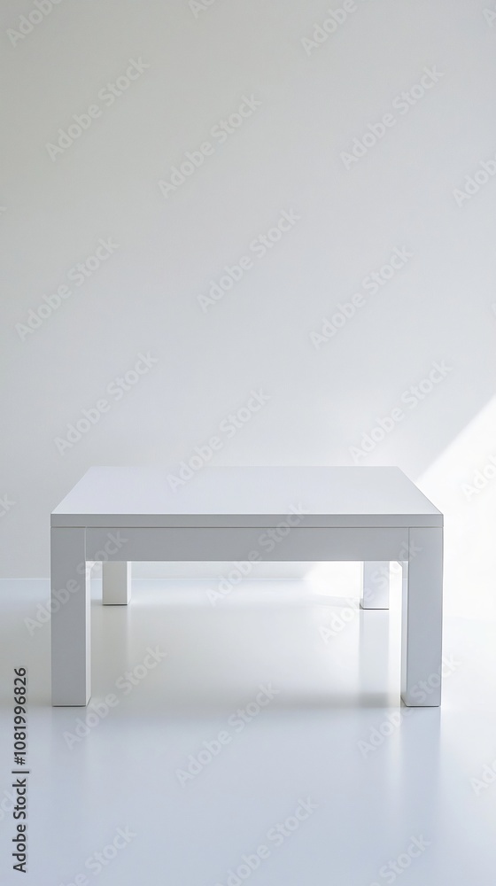 Poster pristine white rectangular table with reflective glossy finish for product photography