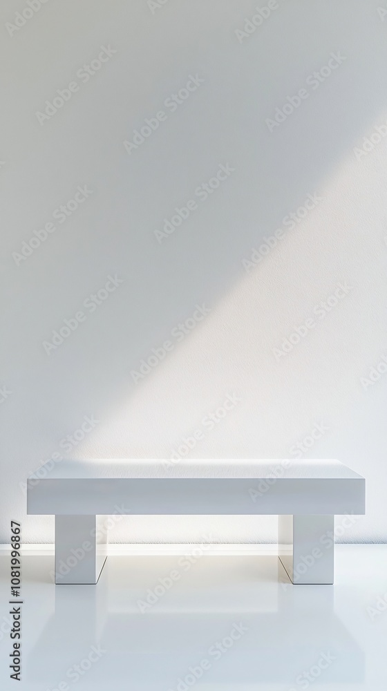 Poster pristine white rectangular table with high gloss reflective surface for versatile product photograph