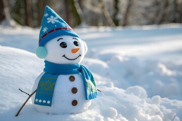 Cute snowman in a beautiful winter wonderland