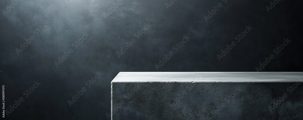 Poster polished concrete block table against monochrome background for product display