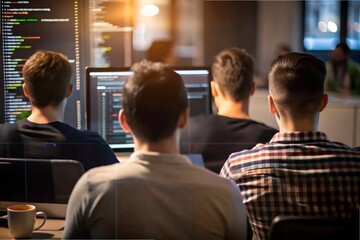 A group of web developer team working on a project at office 