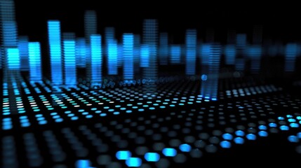 Abstract Audio Graphic: Music Equalizer in Cool Blue Tones on Dark Background