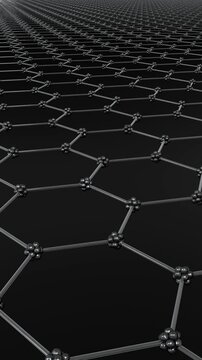 Graphene crystal lattice plane of hexagonal cells. Vertical 3d animation.