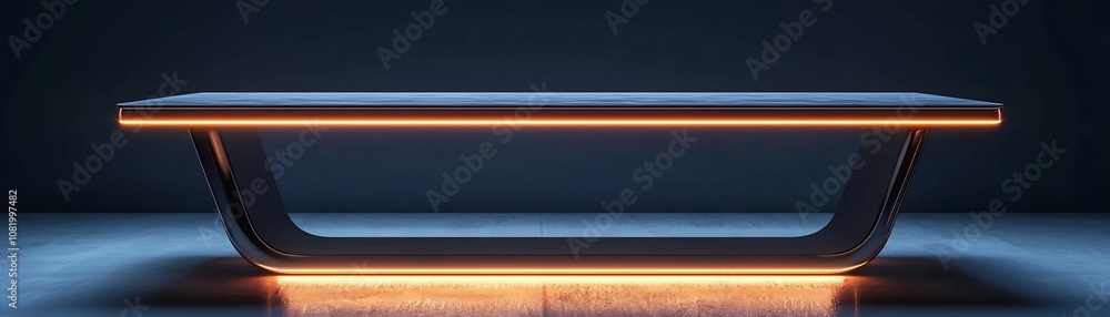 Poster futuristic cantilevered table with embedded led lights highlighting modern high tech product concept