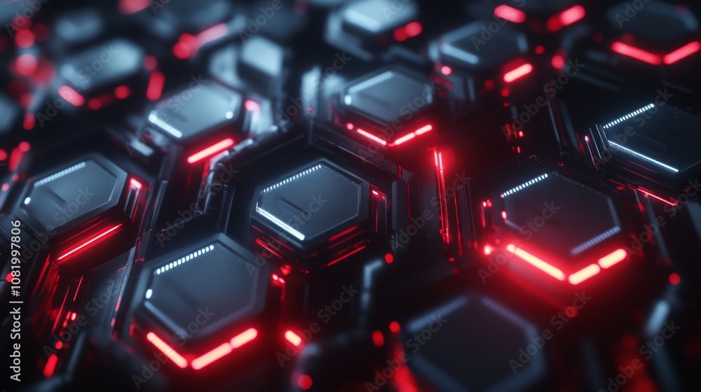 Aufkleber abstract futuristic background featuring hexagonal shapes with glowing neon lights in red and blue t