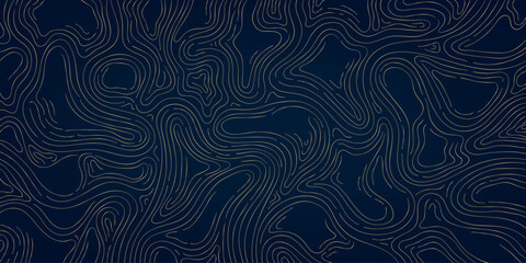 Vector gold line wood texture illustration, organic shape wave pattern, abstract luxury tree graphic, trunk circles, topography map background