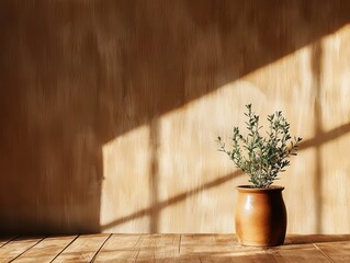 Display of a potted plant in a sunlit room interior design minimalist aesthetic natural light still life concept for home decor inspiration