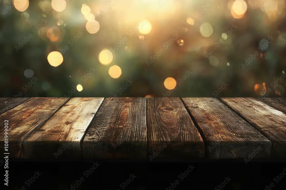 Poster wooden table over abstract bokeh background, use for text or picture, chirstmas and new year concept