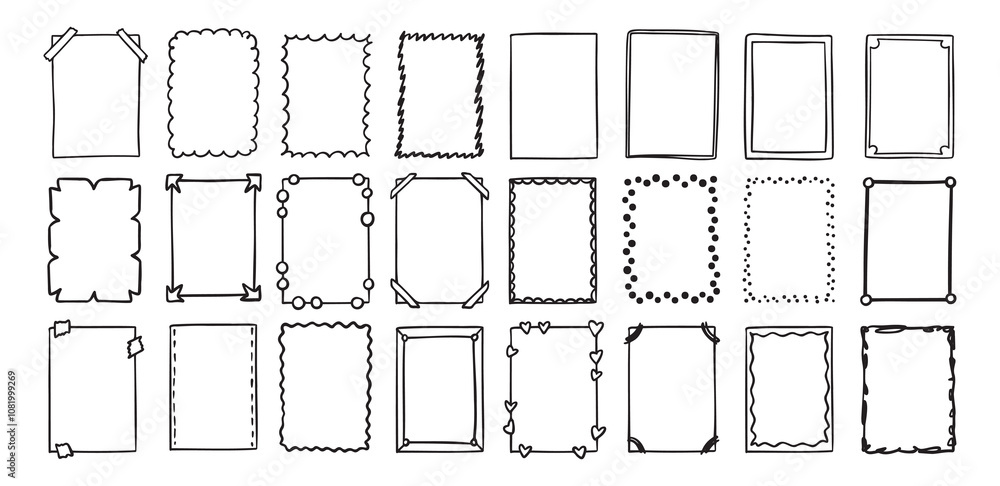 Poster hand drawn rectangle frame doodle vertical. line style empty drawing textbox